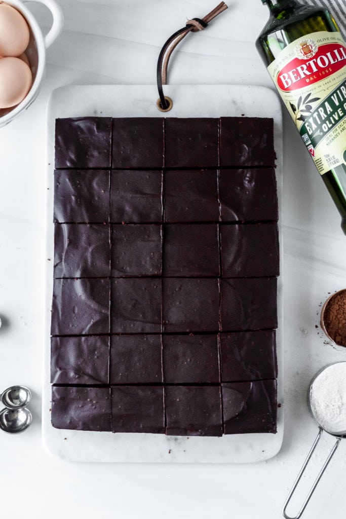overhead chocolate sheet cake